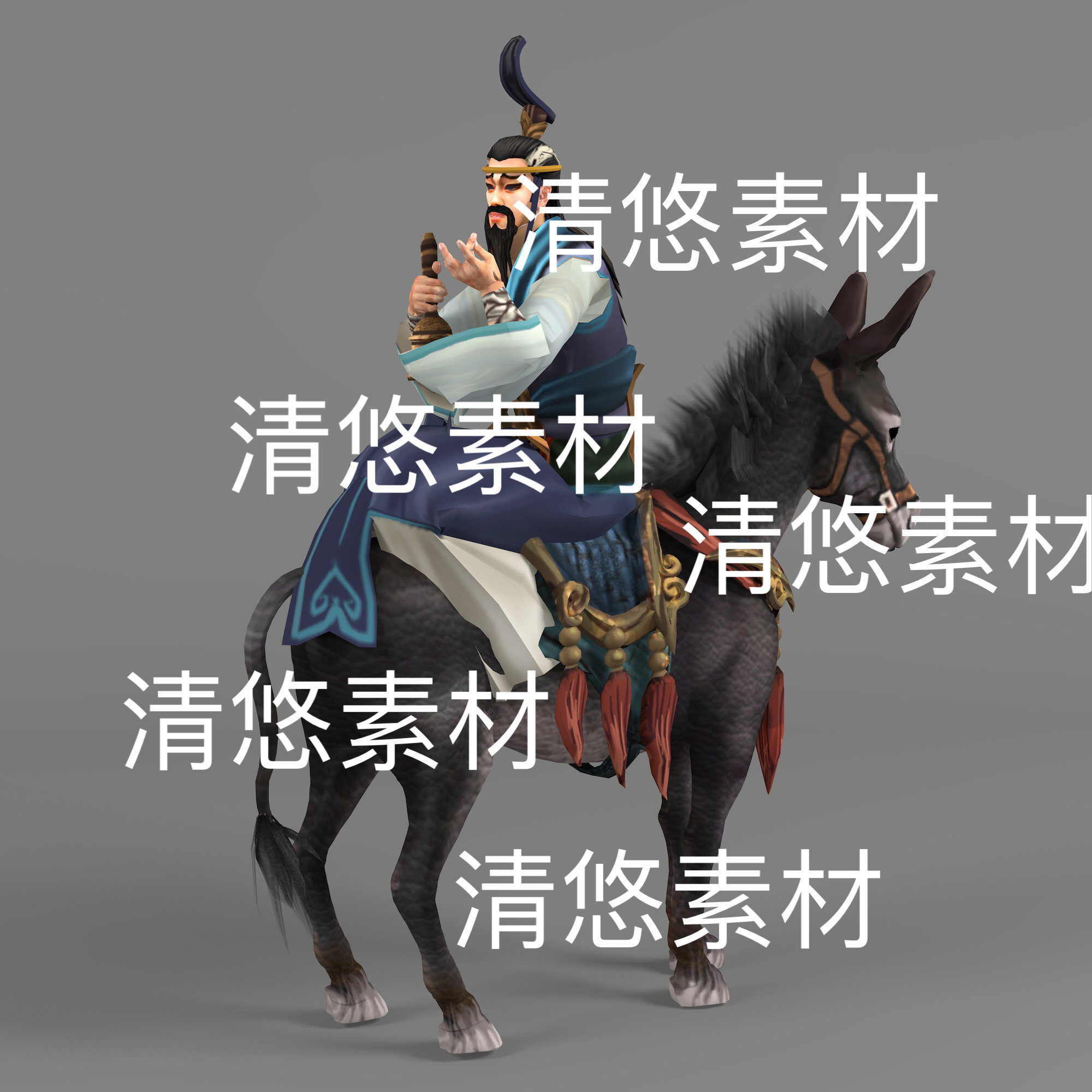 仙侠道士天仙c4d fbx obj格式骨骼绑定毛驴人物文件 非实物D571