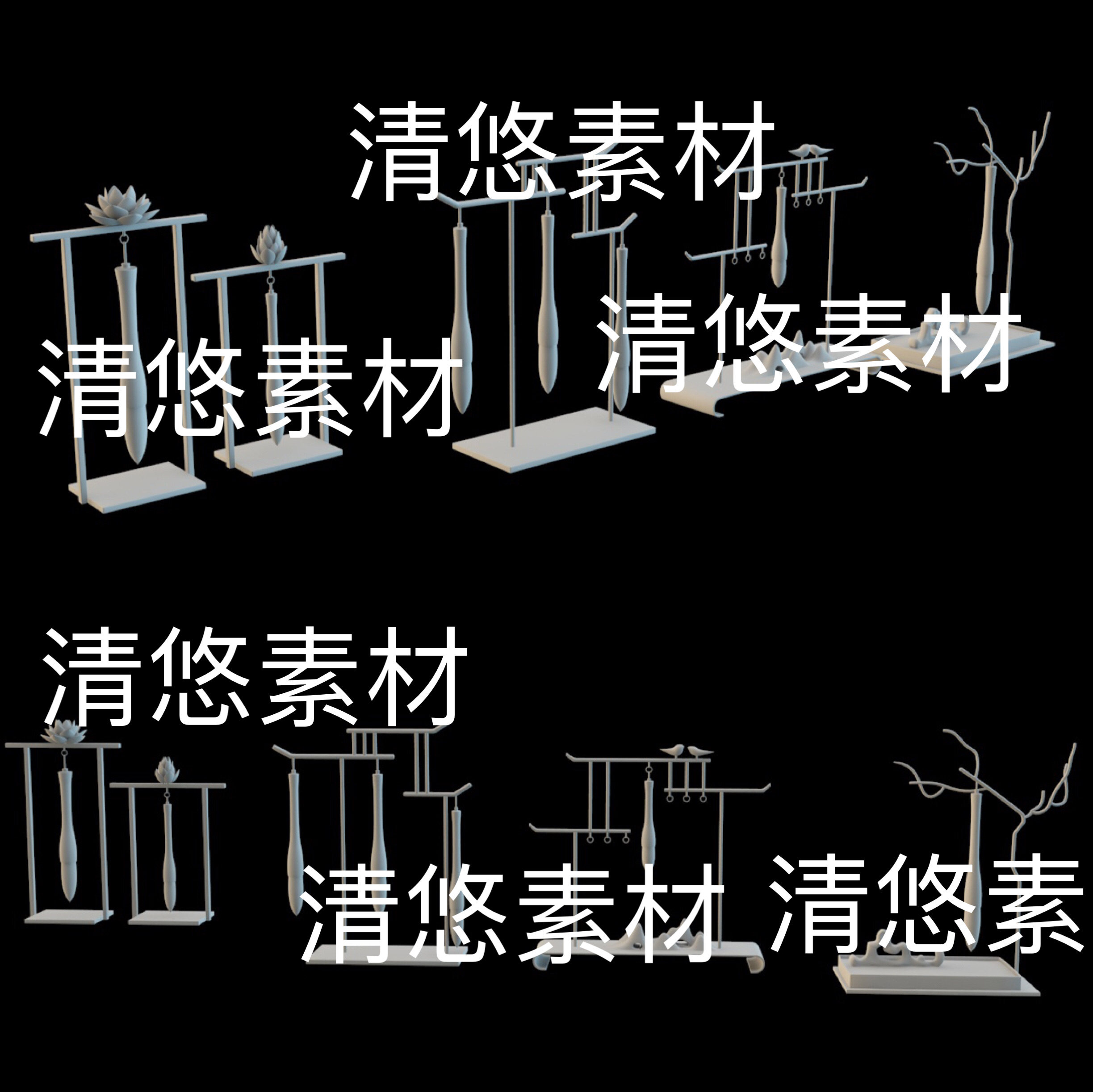 3dmax c4d fbx obj格式古风禅意简约毛笔架模型文件 非实物D117