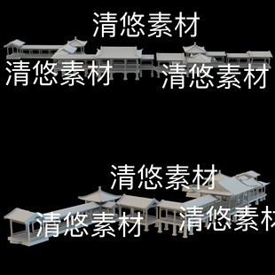 古建筑长廊公园文场景件 非实物B504 3ds格式 obj c4d fbx