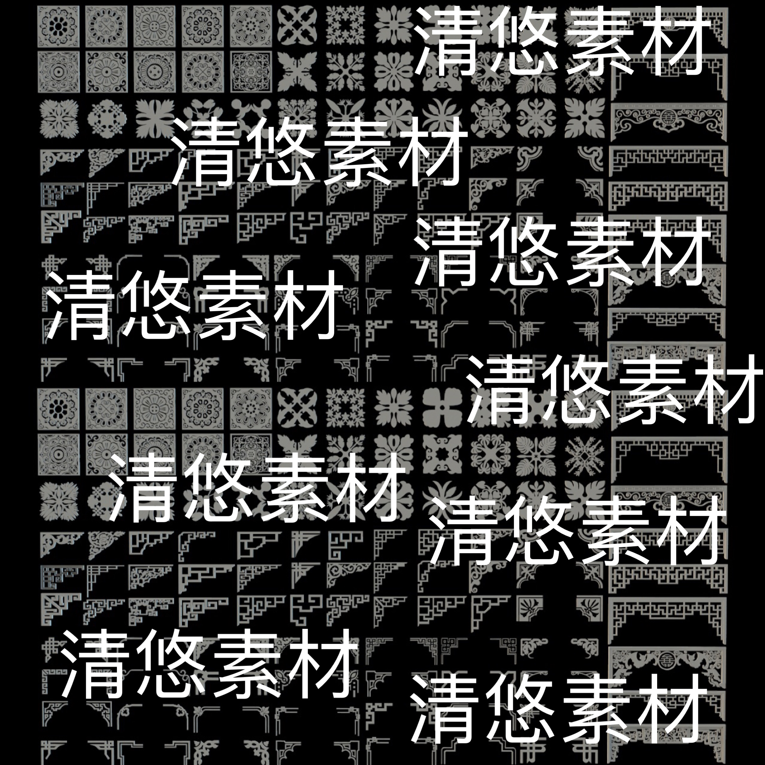 c4d fbx obj 3ds格式古风花格中式古代复古角花文件 非实物B582