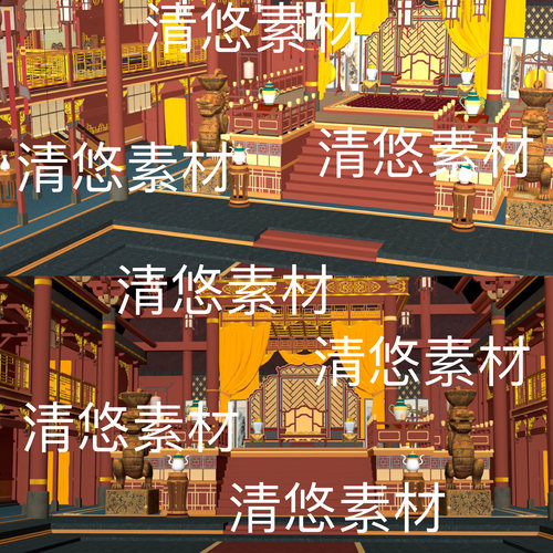 室内宋代建筑皇宫君王大殿朝堂c4d fbx obj格式文件 非实物E189