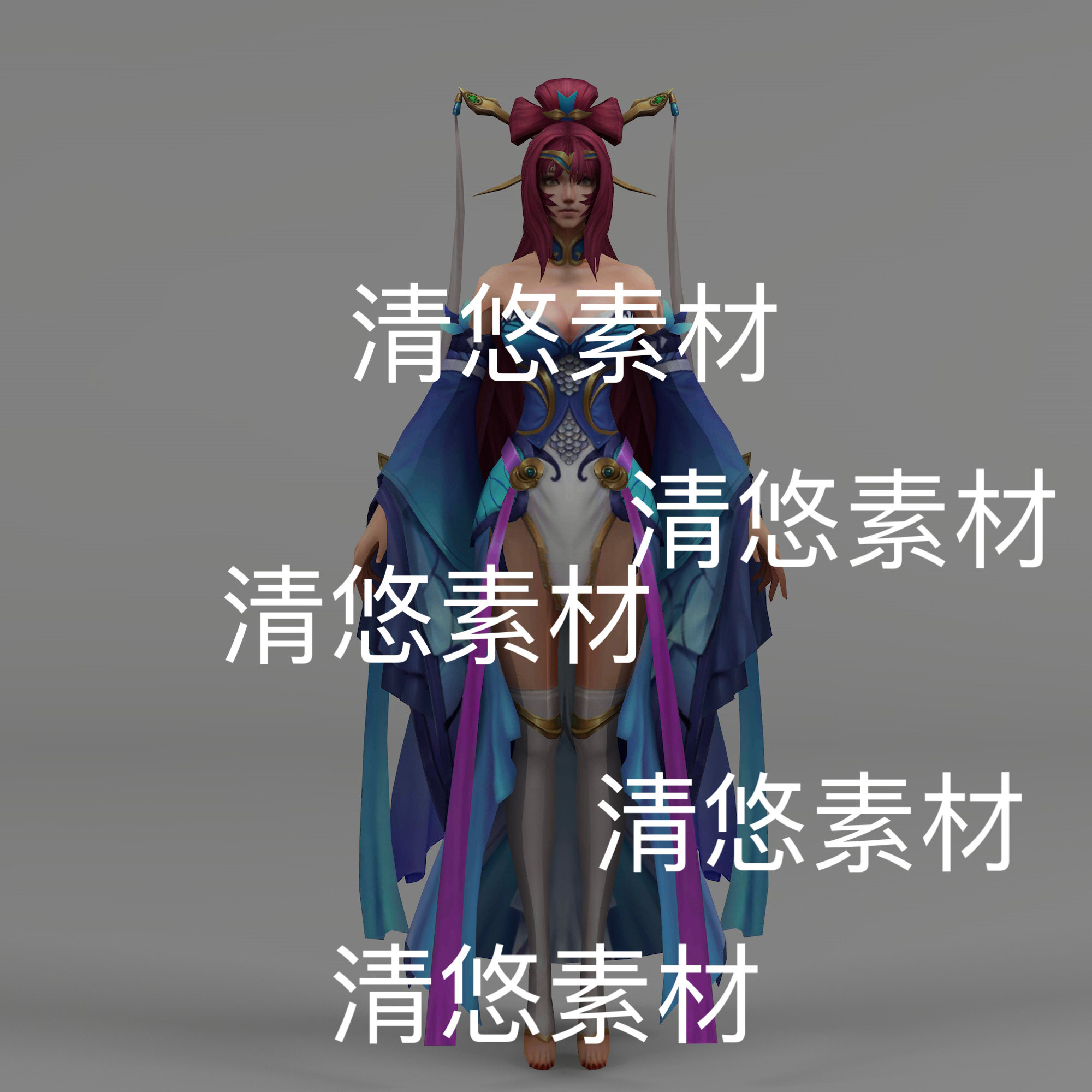 c4d fbx格式仙侠古风人物女仙子npc绑定简模文件 非实物D649