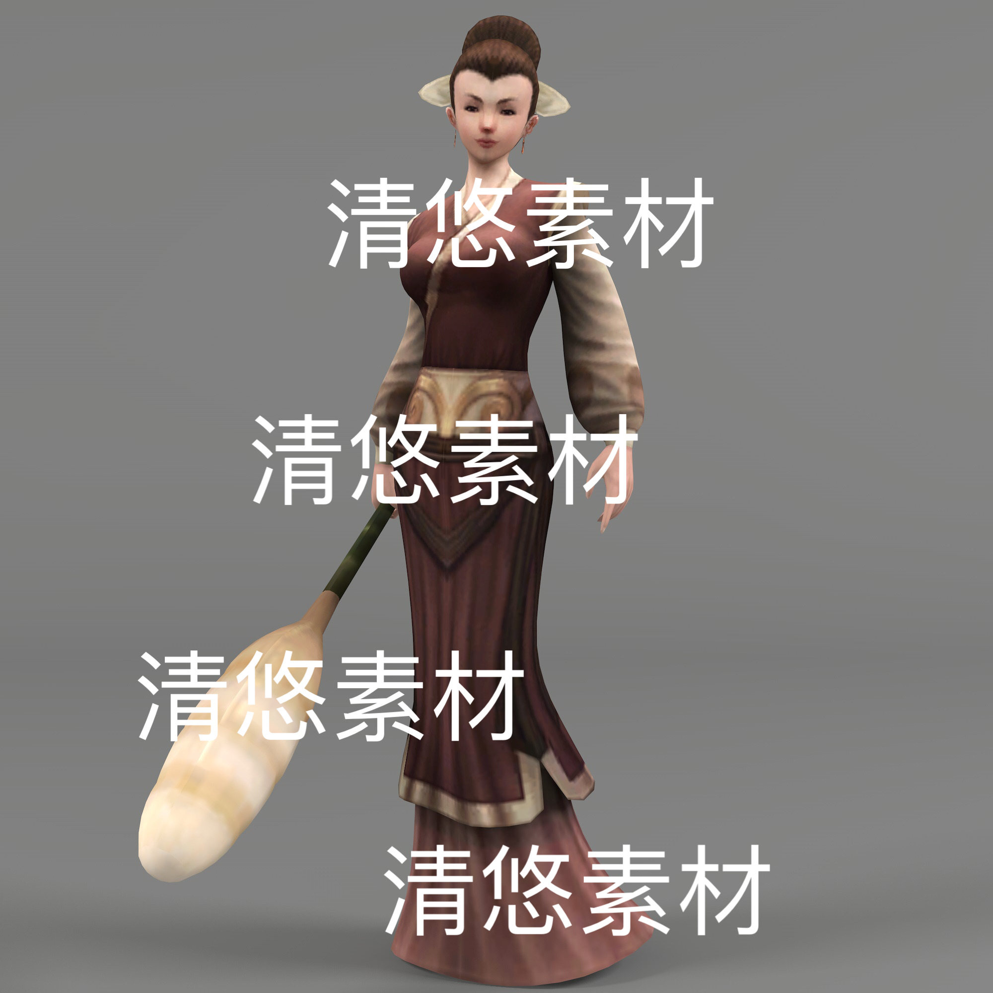 3dmax c4d fbx格式简模古装人物女商铺老板绑定文件 非实物B914