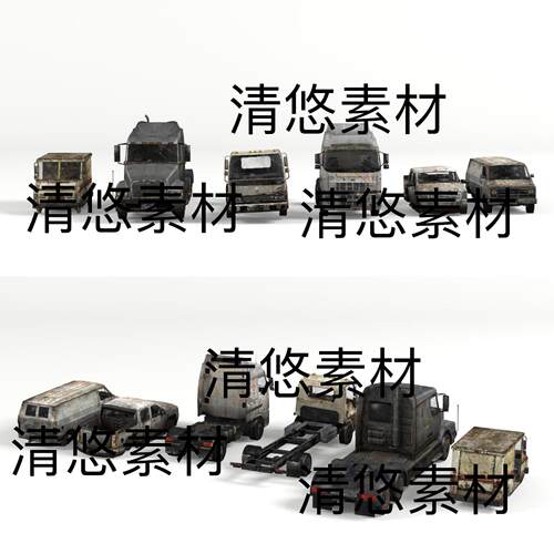 c4d fbx格式obj末日战场场景装饰现代报废车头小汽车 非实物B846