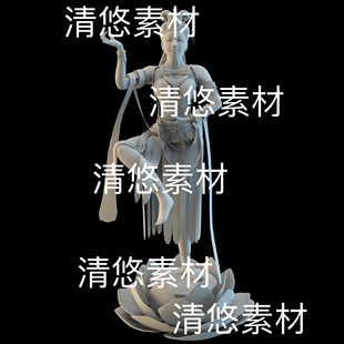 3dsj格式 c4d fbx 非实物B530 古风人物女莲花印度观音佛像文件