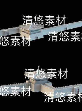 c4d fbx obj 3ds格式古风古代建筑城墙围墙城楼文件 非实物B637