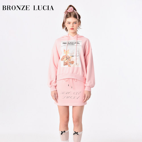 Bronze Lucia复古连帽卫衣同款小众原创手绘印花上衣潮牌