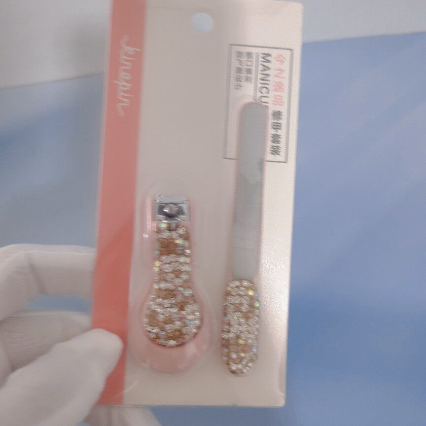 안티 스플래시 다이아몬드 박힌 새로운 스테인레스 스틸 손톱깎이 손톱깎이 네일 파일 매니큐어 세트 2 피스 세트