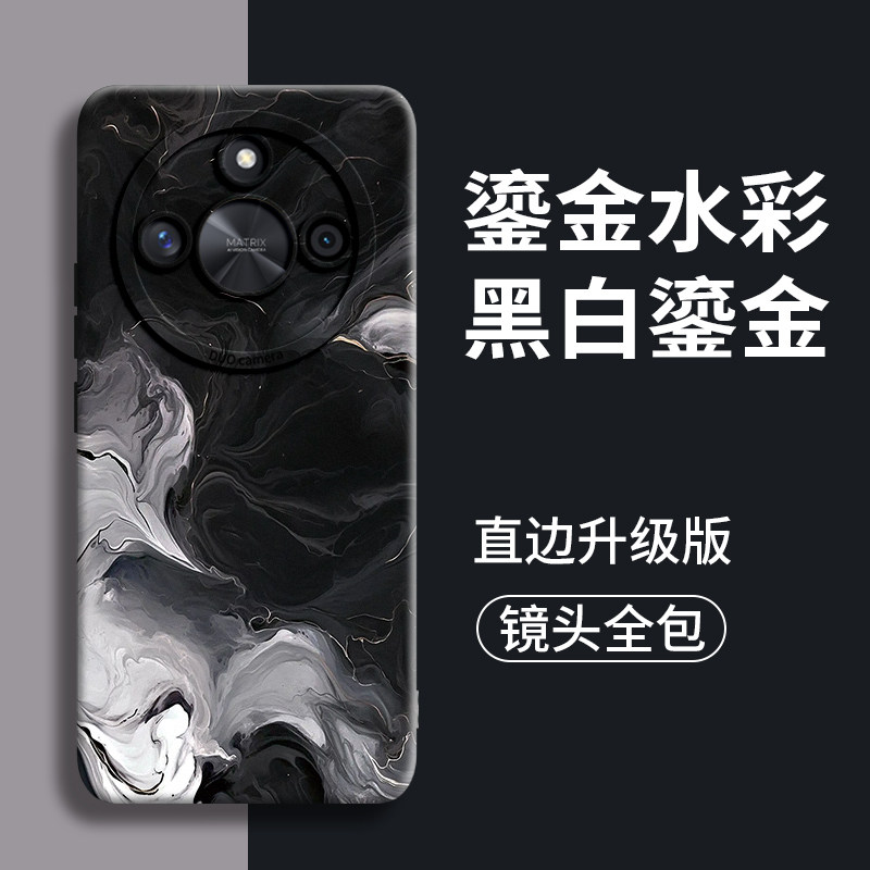 黑白鎏金适用荣耀x70手机壳华为honor外壳x70pro新款x50男pro硅胶x的保护30防摔40叉60女软GT套40全包por外壳