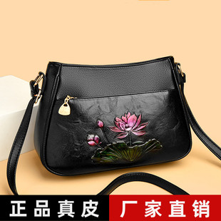 品牌真皮女包包时尚印花斜挎包中年妈妈软皮大容量洋气女士单肩包