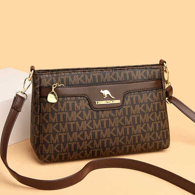 中年单肩妈妈包牛皮老花斜挎小包