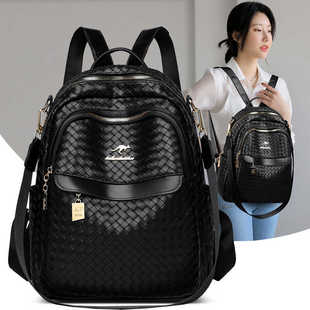 袋鼠威威真皮双肩包女旅行包2026新款欧美时尚背包牛皮软皮大容量