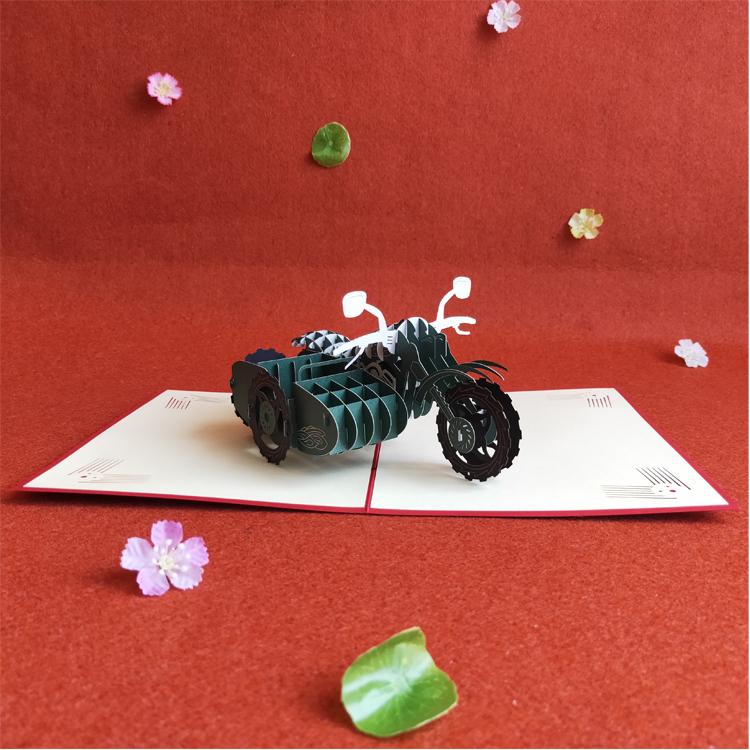 复古三轮车私家车3D纸雕立体贺卡时尚剪纸明信片创意生日礼品定制
