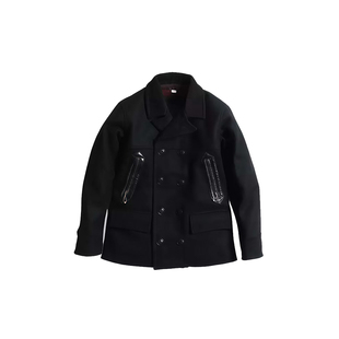 Ride 拼马皮 羊毛 双排扣大衣 Coat West