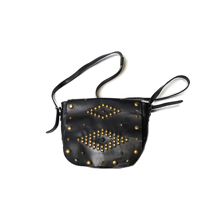 CALEE STUDS LEATHER BAG打钉斜挎皮包大容量