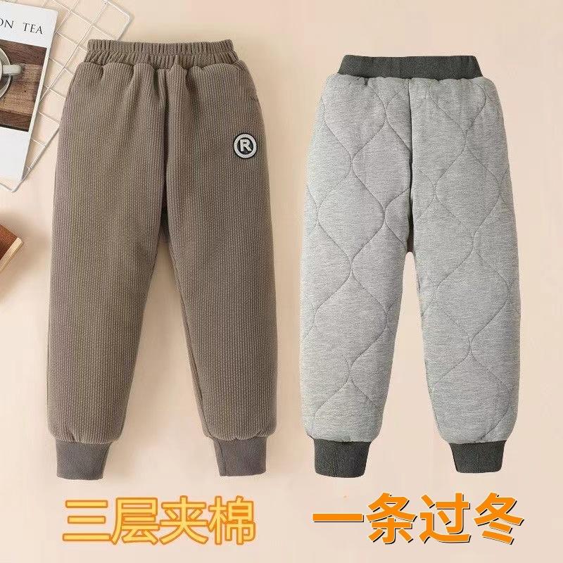 儿童冬季棉裤2025新款加绒加厚北方三层夹棉裤子外穿中大童运动裤