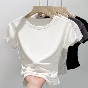 H239圆领短袖t恤女夏季外穿韩版修身上衣内搭时尚辣妹显瘦百搭潮