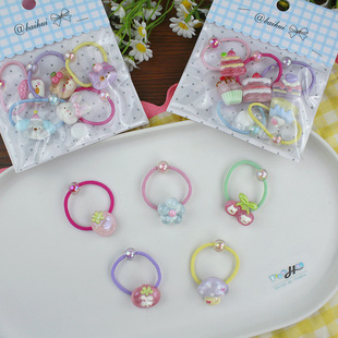 儿童可爱果冻色卡通发圈韩版 不伤发高弹力串珠皮筋批发 新款 5个装