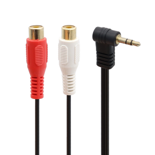 3.5mm转双莲花母音频线弯头一分二3.5手机电脑耳机AUX插头转双RCA母孔莲花母头转换线红白接口功放音箱转接线