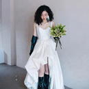 2023春季 新娘结婚旅拍轻婚纱前短后长小礼服出门纱简约领证服 新款