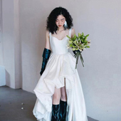 2023春季 新娘结婚旅拍轻婚纱前短后长小礼服出门纱简约领证服 新款