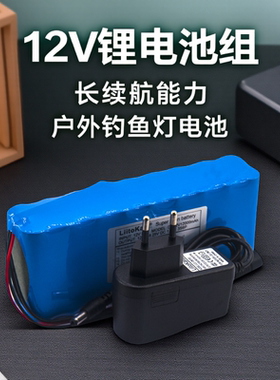 12V锂电池18650可充电DC11.1V 12.6V大容量12000mAh灯户外钓鱼LED