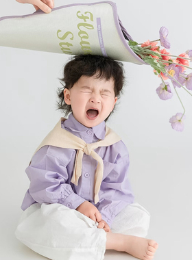 影楼新款春季紫色系男孩儿童摄影服装道具小红书爆款写真艺术照