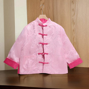 男童唐装女童新年亲子装双面穿拜年服中国风唐装提花缎外套