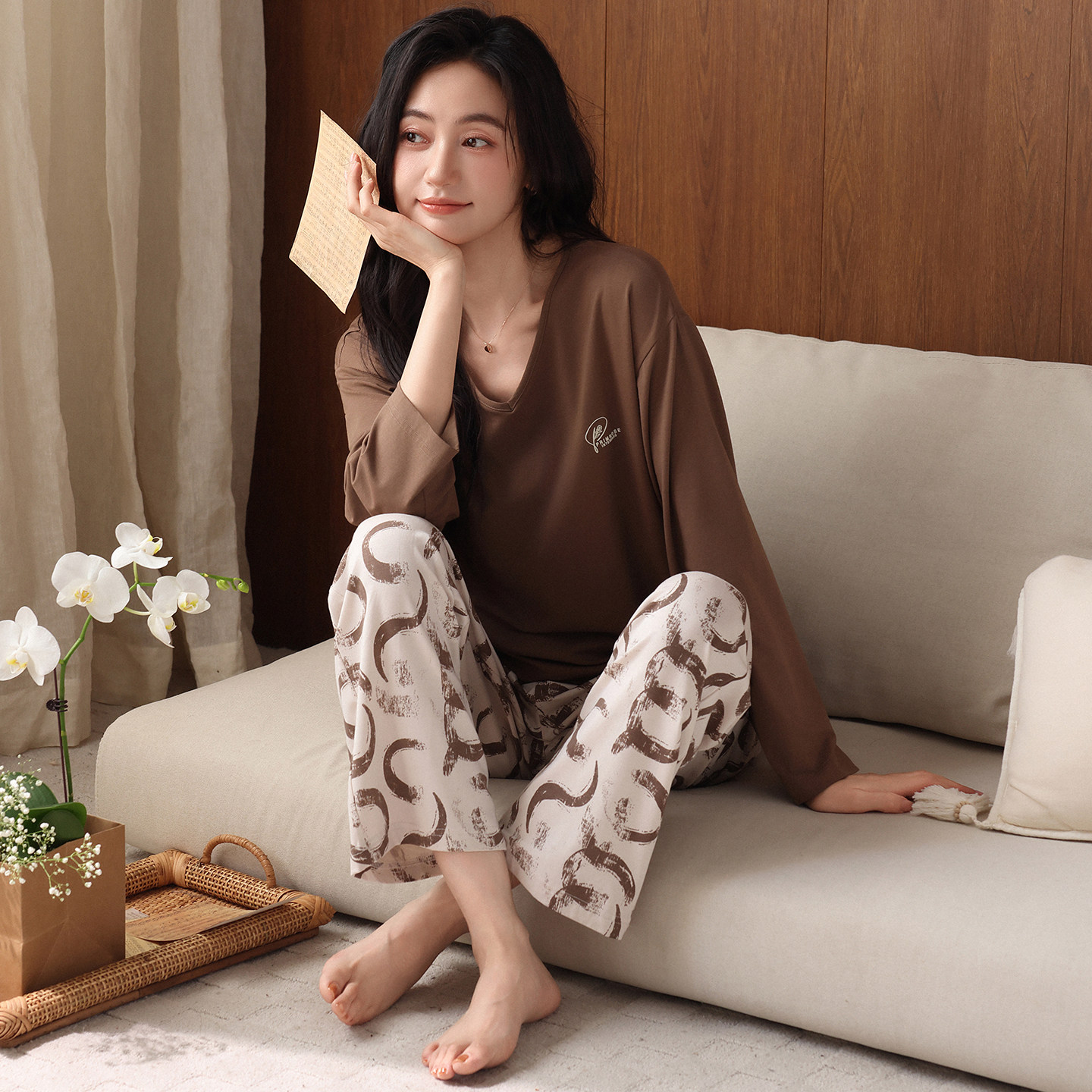 康汝雅春秋季纯棉可外穿女家居服
