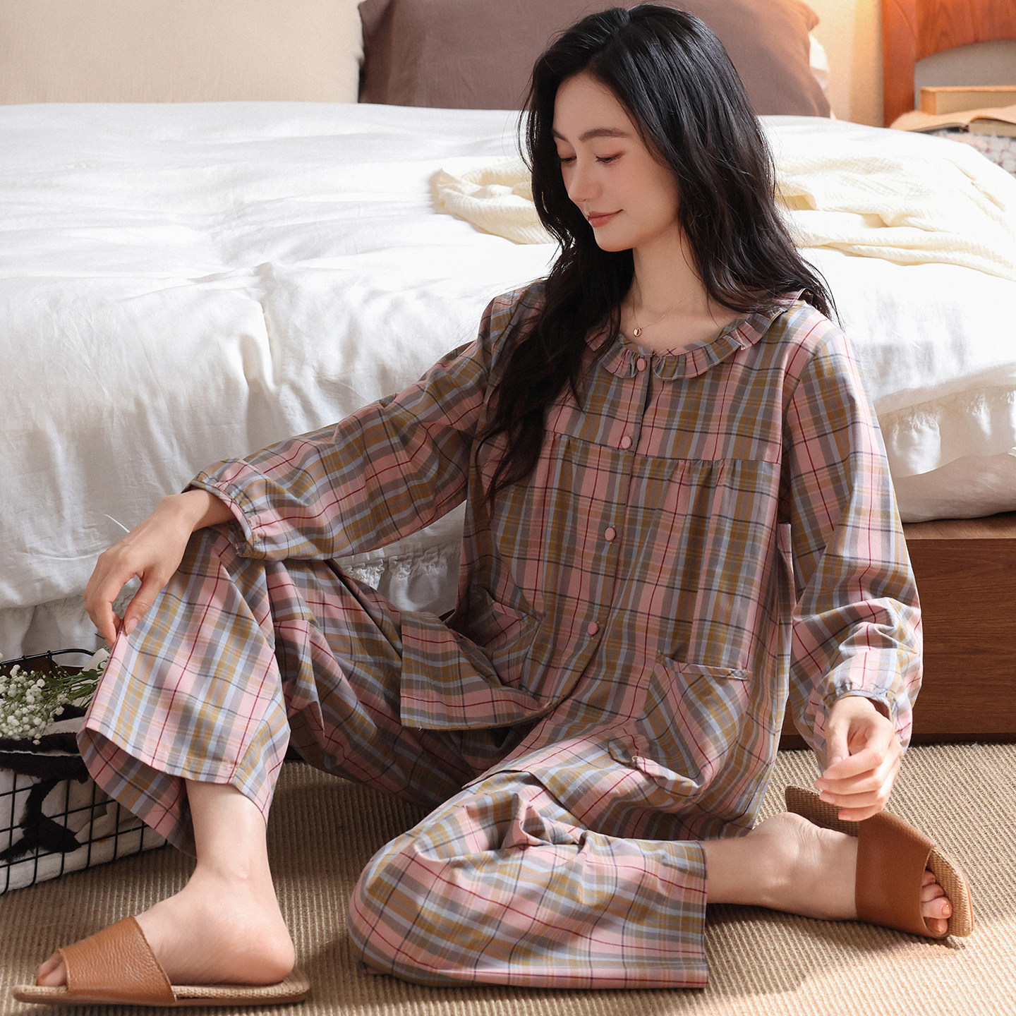 康汝雅春秋季纯棉可外穿女家居服