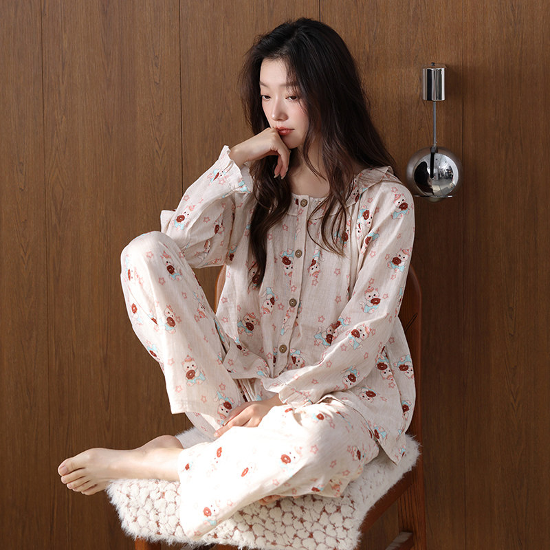 康汝雅春秋季纯棉可外穿女家居服