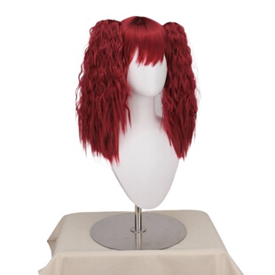 波比的游戏时间cos假发 小女孩酒红双马尾cos假发红色双马尾假发