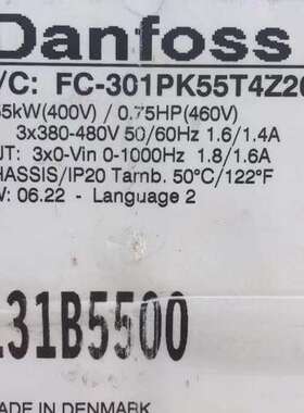 售前Danfoss丹佛斯变频器FC-301PK55T4Z20H3T 131B5500 0.55KW 40
