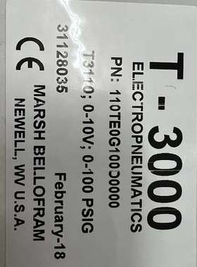售前美国Bellofram比例阀T-3000 110TE0G100D0000 T3110 0-10V