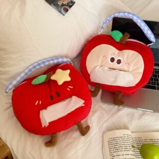 创意苹果纸巾盒客厅车载纸巾袋抽纸盒学生宿舍悬挂式抽纸收纳袋