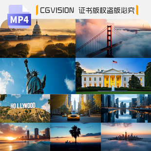 美国城市地标建筑自由女神像白宫国会大厦金门大桥延时ai视频素材