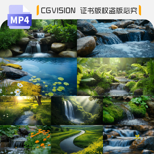 唯美治愈小溪流水河流动森林风景AI自媒体剪辑短片4k背景视频素材