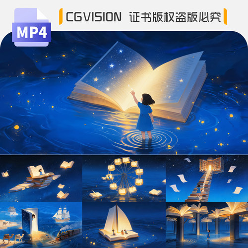 阅读日书海中的奇幻旅程世界读书日儿童节卡通片头4K背景视频素材