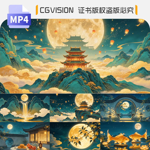 中秋节圆月亮中国风国潮舞台舞蹈晚会朗诵高清led背景VJ视频素材