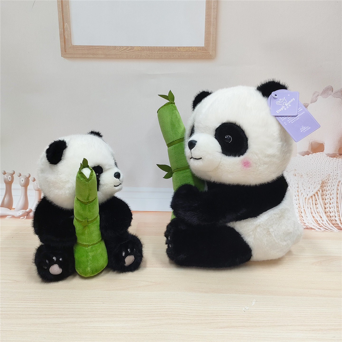 正版象皮兔呆萌抱竹子熊猫毛绒玩具陪伴安抚公仔礼物娃娃