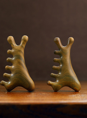 有木香绿檀木多功能头皮按摩梳子四合一头部经络梳宽齿随身头疗梳