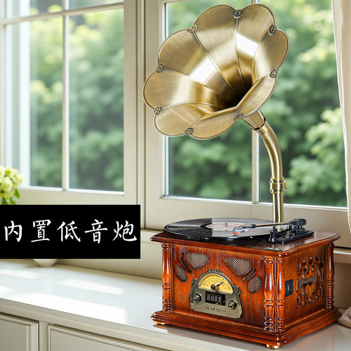 今墨迷你小黑胶实木复古留声机
