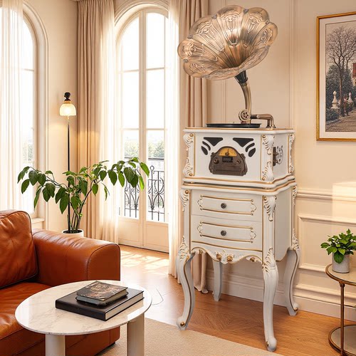 白色复古仿古蓝牙台式留声机