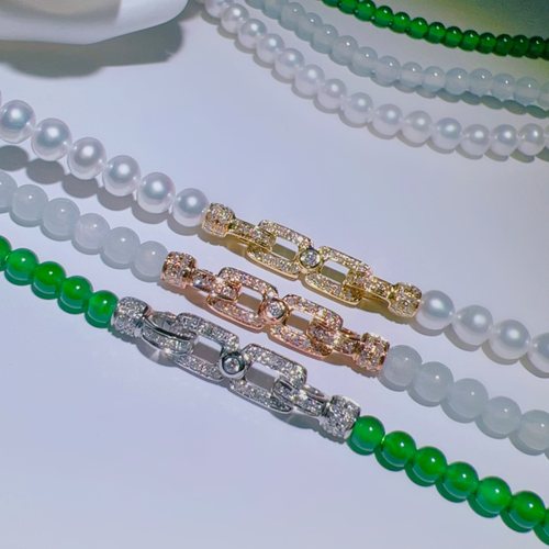 18K金翡翠小米珠链扣珍珠项链扣