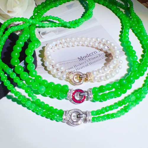 18k金双串珠链扣珍珠项链扣头