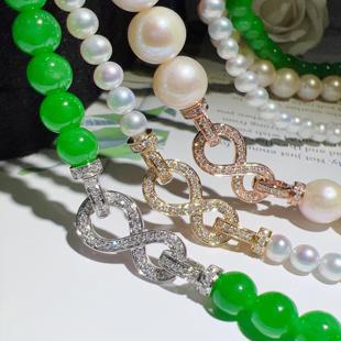 18k金镶嵌钻石翡翠珠项链扣小米珠搭扣天女珠连接珍珠DIY手链扣