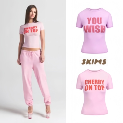 SKIMS辣妹字母印花显瘦T恤