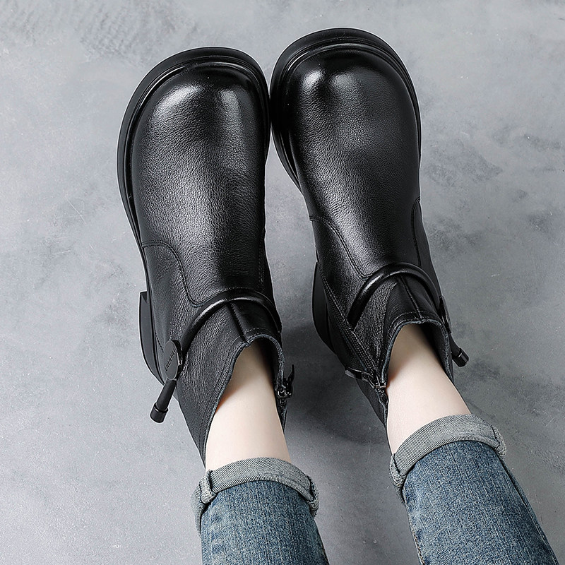 头层牛皮秋冬季新款复古英伦风粗跟马丁靴中跟真皮靴子女时尚短靴,女鞋,马丁靴,淘宝优惠券,粉丝福利购,淘宝优惠卷