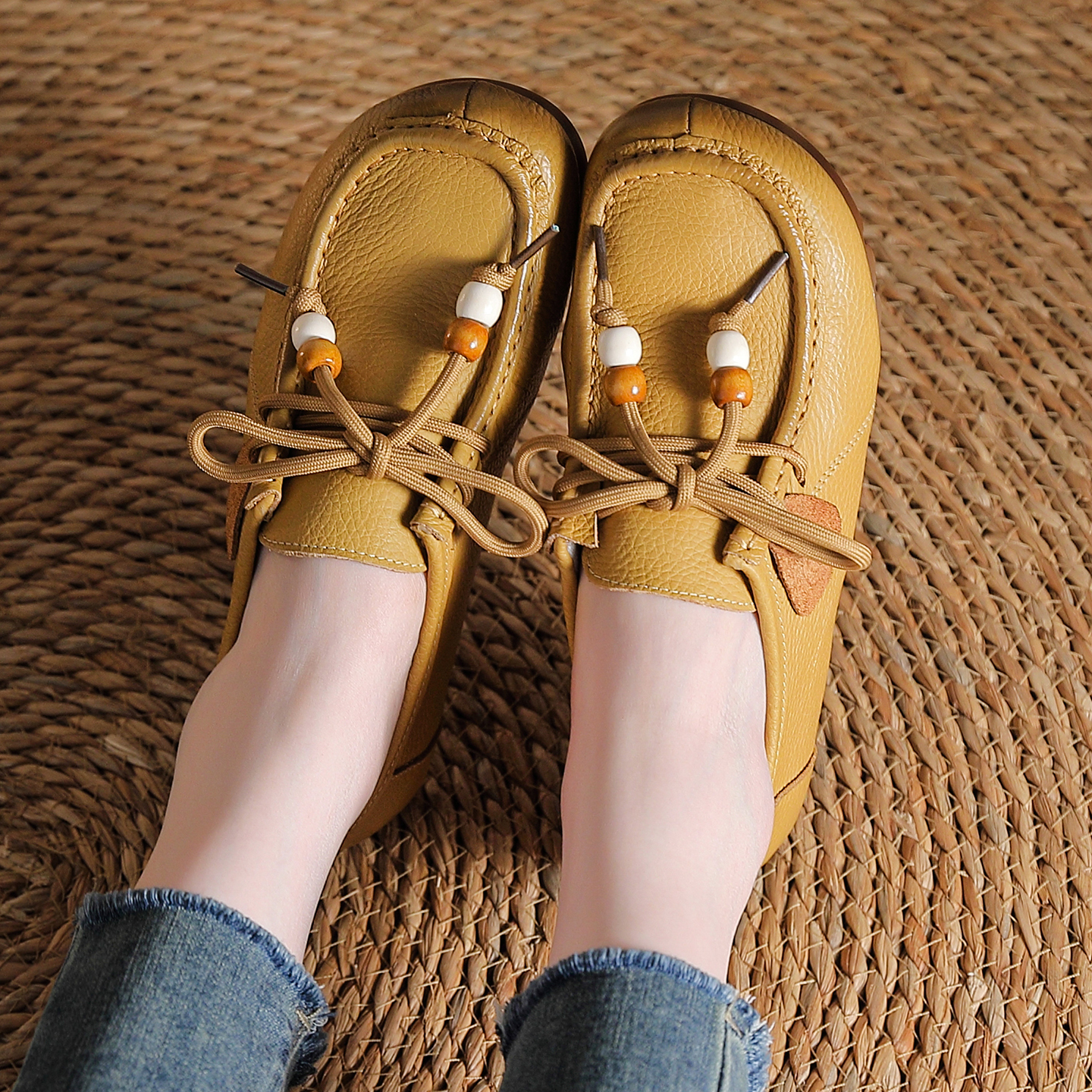 纯牛皮软底软面妈妈鞋