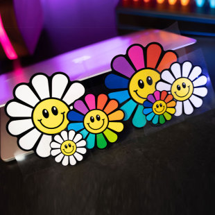 汽车贴纸创意卡通太阳花小雏菊笑脸电动摩托车车身划痕遮挡反光贴